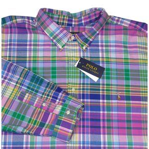 Polo Ralph Lauren Mens 5XB Plaid Oxford Shirt Multicolor Classic Fit Button-Down